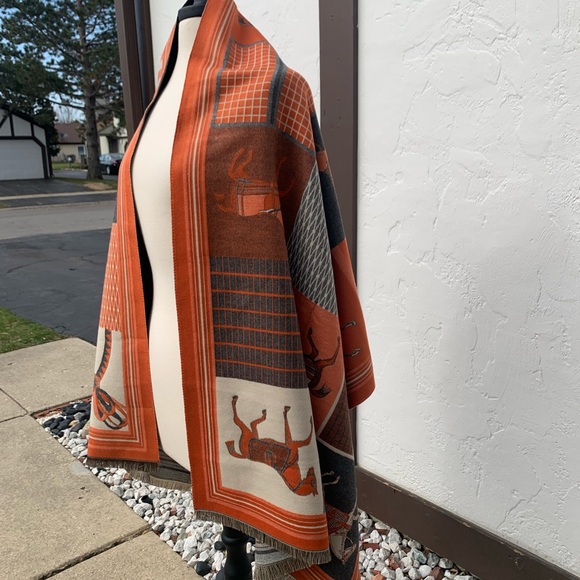 Reversible New Cashmere Western Horse Scarf Shawl Pashmina Wrap - Picture 3 of 16